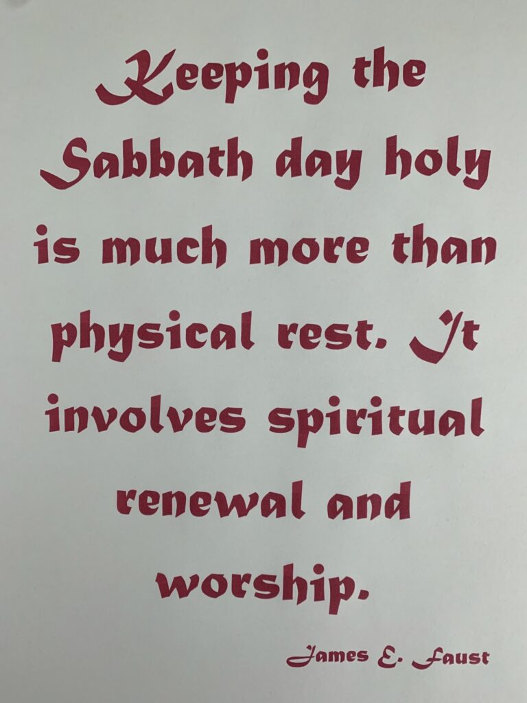 Photo of quote by James Faust: Keeping the Sabbath day holy is much more than physical rest. It involves spiritual renewal and worship.